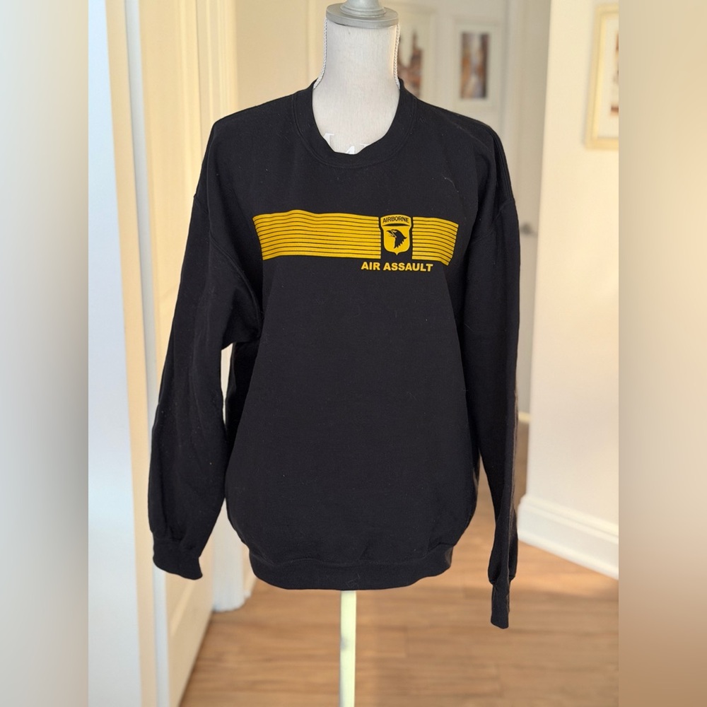 101st Airborne Division Air Assault Black Crewneck with Yellow Stripe